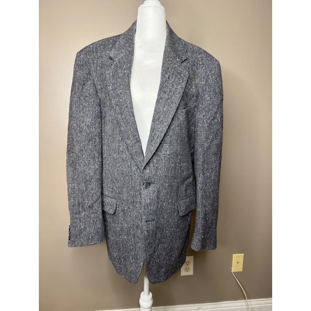 Magee of Donegal Vintage 80s Handwoven Irish Wool Tweed Blazer Grey Flecked 44R